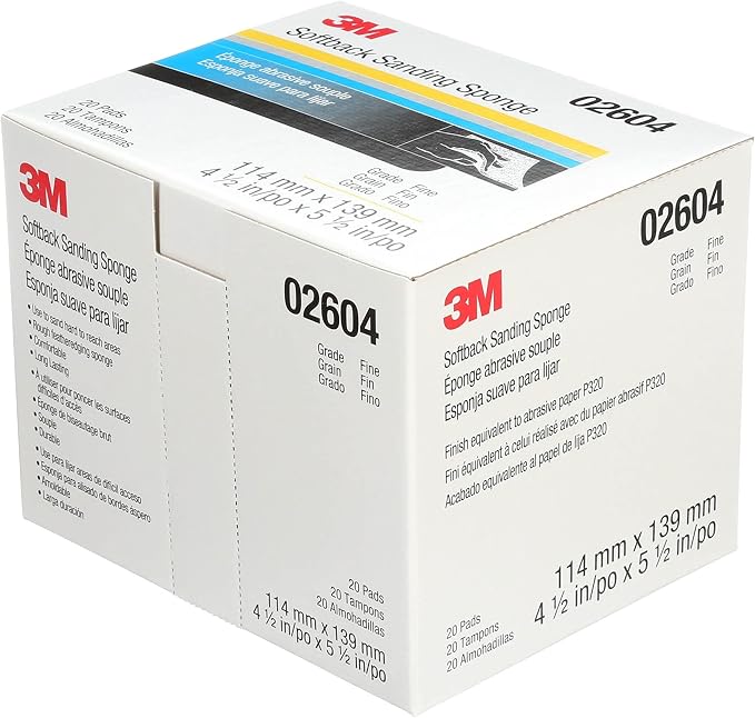 3M Softback Sanding Sponge, 02604, 4 1/2 in x 5 1/2 in (115mm x 140mm), Fine, 20 sponges per pack