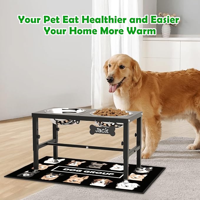 SHAINFUN Elevated Dog Bowls with Mat for Large & XLarge Dogs, Adjustable Height Raised Dog Bowl Stand with Two 68oz Bowls, Dogs Food Water Bowl Holder