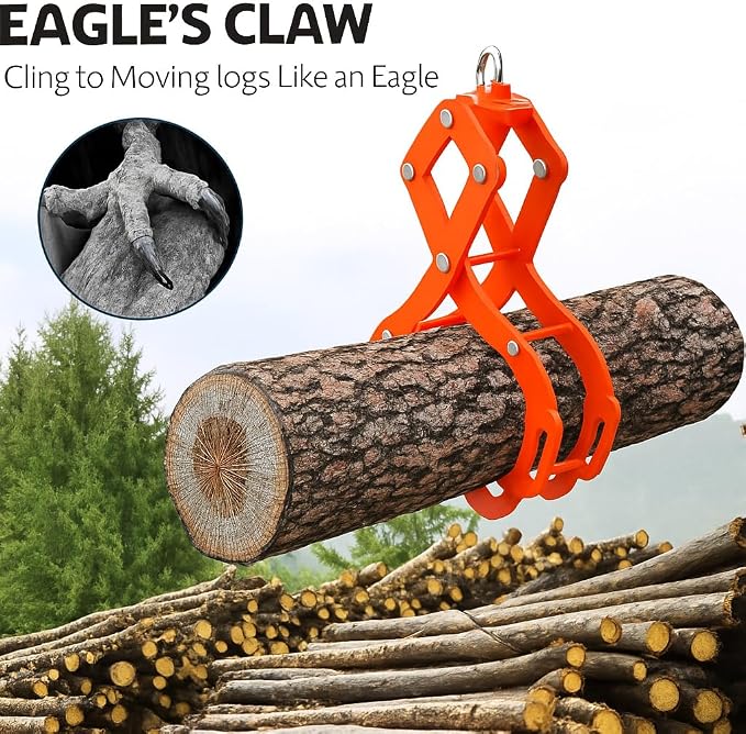 GarveeLife 32" Log Tongs, 4 Claw Log Grabber Heavy Duty 2800 Lb Capacity, Eagle Claw Design Skidding Tongs Logging Tools for Tractors, Trucks, ATVs, Forklifts