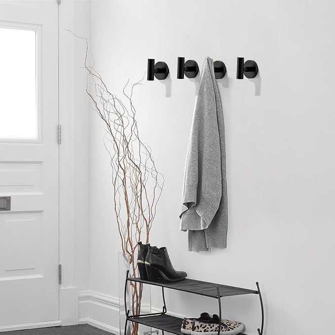 Wall Mounted Bathroom Towel Hooks for Hanging Clothes,Hat,5 Pack Matte Black Coat Hook Robe Hooks.Suitable for Hotels and bathrooms.