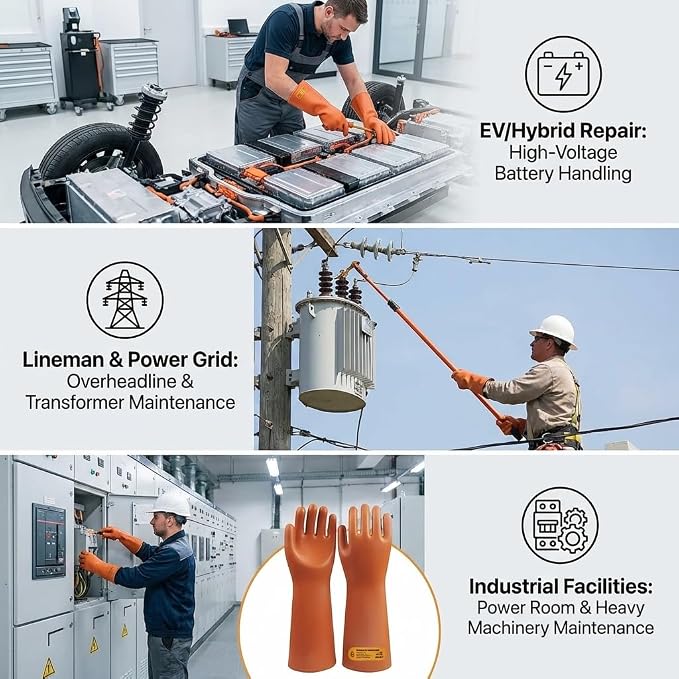 Electrician Insulated Gloves - Class 2 ASTM Compliant High Voltage Electrical Insulating Rubber Gloves For Men,Electrical Safety Gloves Lineworker