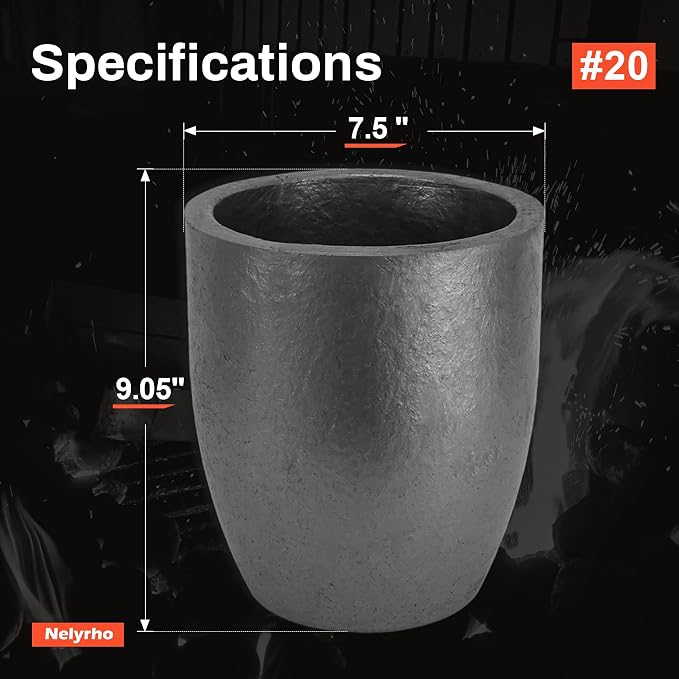 Nelyrho Handheld Crucible Pouring Tongs with Crucible #20 (20kg-44lbs) | Includes pouring rack and graphite crucible, designed for use with melting furnaces, casting gold, silver, aluminium, brass