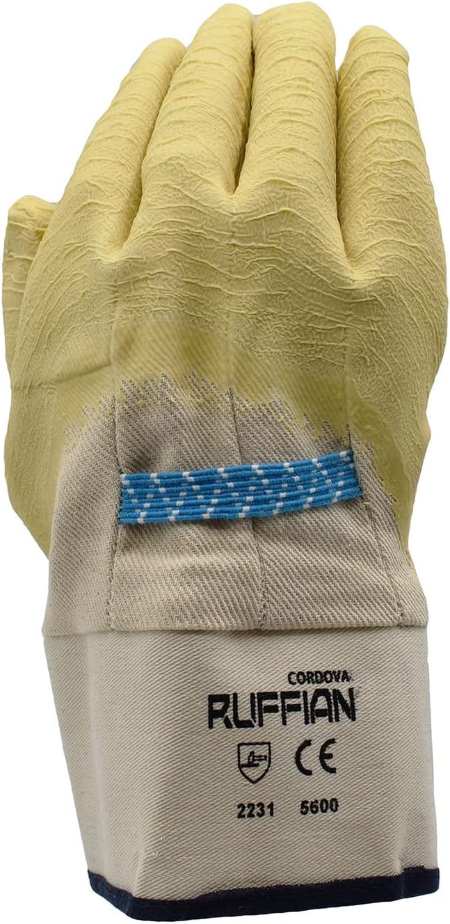 Cordova 5600 Ruffian Premium Rubber Dipped Gloves, Canvas Lined, Crinkle Finish, Safety Cuff, Large, 12-Pack Bulk Work Gloves