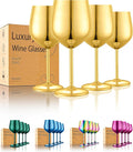UNISWEET Unbreakable Stainless Steel Wine Glasses Set of 4, Gold | 17oz Unique Fancy Metal Wine Goblets, Shatterproof, Ideal for Outdoor, Camping, Travel, Pool, Great Gift for Wine Lovers