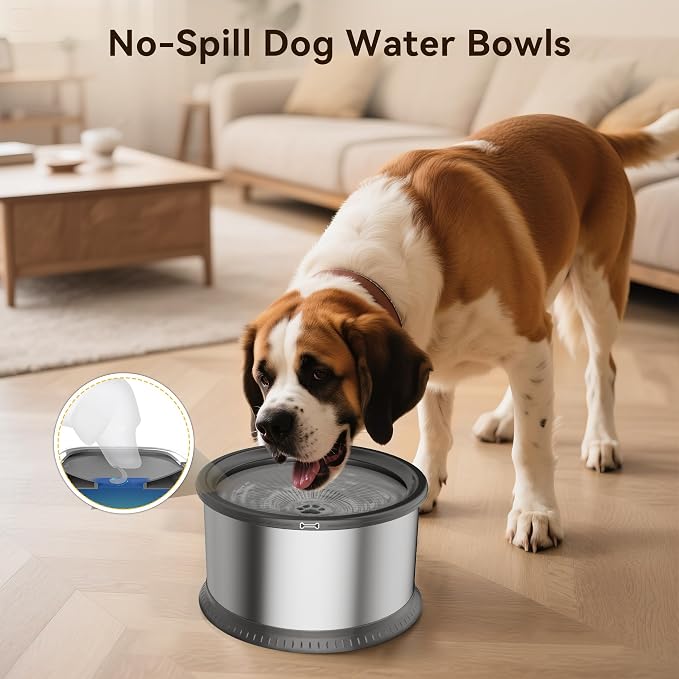 2PCS Dog Water Bowls for Multiple Pets, 4.5L/152oz No Spill Stainless Steel Slow Drinking Water Bowls with Anti-Slip Mat, Splash Proof Pet Bowl for Sloppy Messy Drinkers, Medium Large Dogs