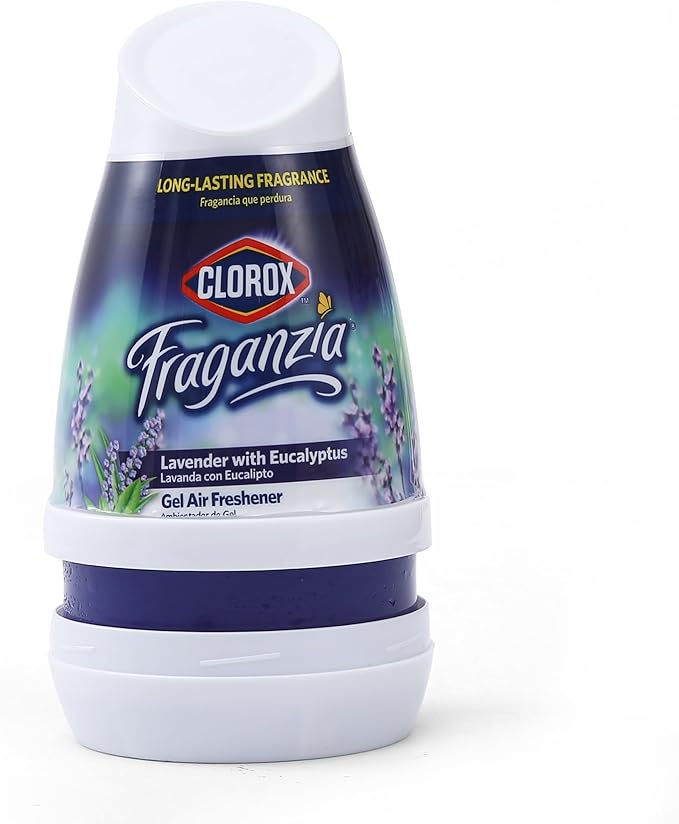 Clorox Fraganzia Gel Air Freshener Cone, Adjustable Odor Eliminating Gel with Lavender and Eucalyptus Scent for Home, Bathroom, Office, Small Spaces, Long Lasting No Battery Freshener, 6 Oz