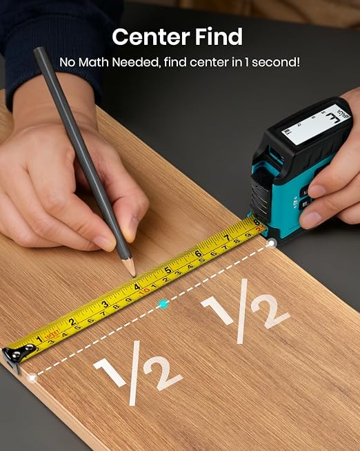 MILESEEY DT20 Digital Laser Tape Measure,131Ft Laser Distance Meter & 16Ft Digital Tape, Rechargeable, 1/16" Accuracy, Large Backlit Display, Ft/In/M/CM/MM Units, Area Volume for Home DIY Construction