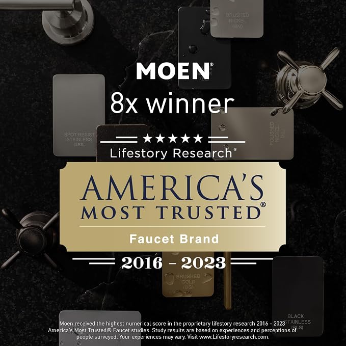 Moen Eva Brushed Nickel Two-Handle 4-Inch Centerset Bathroom Faucet with Drain Assembly, for 3-Hole Sink, 6410BN + Bathroom Single Post Hand-Towel Ring, YB2886BN