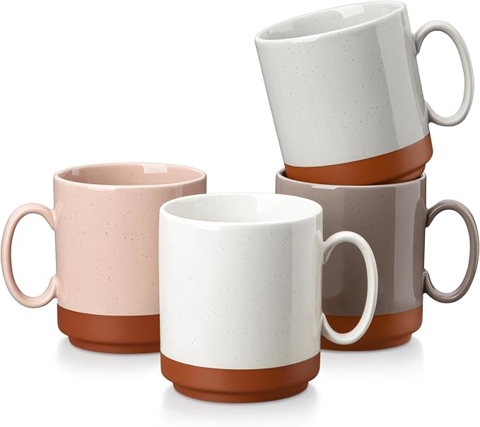 MALACASA 16oz Ceramic Coffee Mugs Set of 4, Stackable Coffee Cups with Straight-Sided Design, Mugs for Coffee, Latte, Tea, Hot Chocolate, Cappuccino and Cocoa, Microwave & Dishwasher Safe, Multicolor
