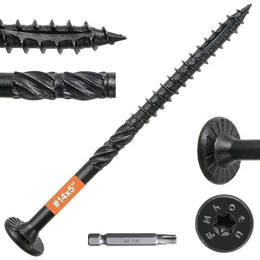 #14 x 5 Wood Structural Lag Screws | 108Pcs Star Drive Decking Wood Screws, Rust Resistant Timber Screws for Timber/Log/Landscaping Wood