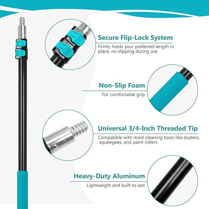 Mavriz 5-12 FT Spider Web Brush with Pole, Cobweb Duster with Extension Pole for Outdoor & Indoor Cleaning, Telescopic Long Duster for High Ceilings 20 Ft Reach