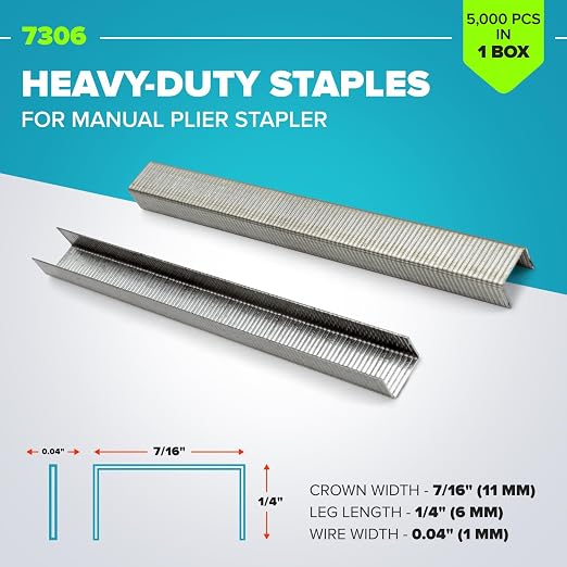 IDL Packaging Heavy Duty Staples for Plier HSP-12 - 7/16" x 1/4" x 0.04" (1 Box, 5000 Pcs) - Non-Rusting Stainless Steel & Zinc-Plated Steel Industrial Staples