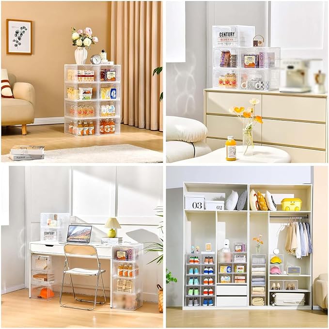 6 Pack Clear Storage Bins with Lids, 19 Qt Closet Organizers and Storage | Stackable, Magnetic Doors, Clothes Organizers and Storage, Purse Organizer, Craft Containers