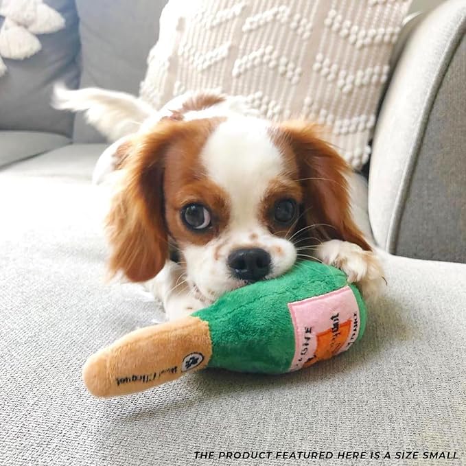 Haute Diggity Dog Woof Clicquot Rose Plush Squeaker Bottle - Small Machine-Washable Safe Fabric for Enrichment - Designer Dog Toys & Birthday Dog Toy for Puppies & All Breeds, Size Small