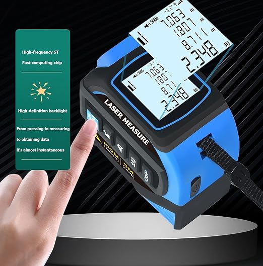 Tape Measure 4-in-1 Laser Digital Measuring Tape & 40m/131ft Laser Distance Meter & with 16ft/5m & Crosshair Markings & Dual-axis Electronic Level,Display On Backlit LCD Screen