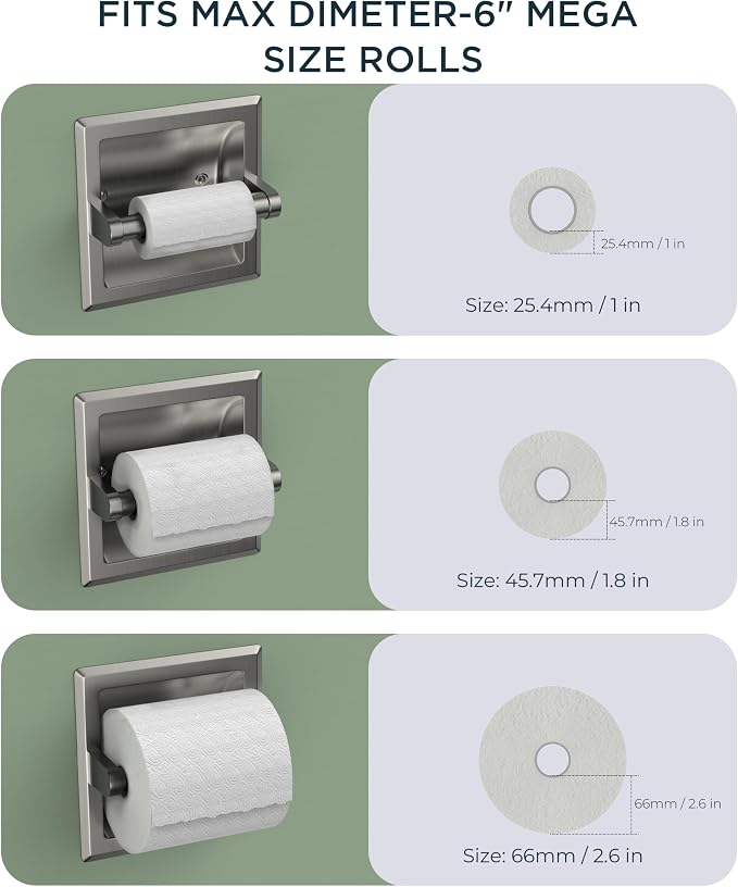 FORIOUS Recessed Toilet Paper Holder, Stainless Steel Durable Tissue Roll Holder Wall Mount for Bathroom Space Saving Design with Mounting Bracket, 2 Pack Brushed Nickel