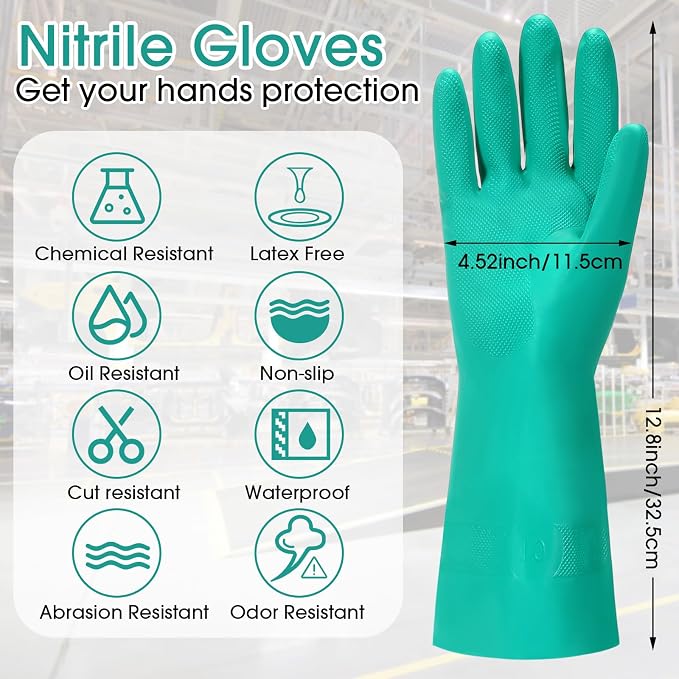 Potchen 40 Pairs Chemical Resistant Gloves Heavy Duty 15 Mil Nitrile Gloves Bulk for Cleaning, Resist Household Acid, Alkali and Oil (Large)