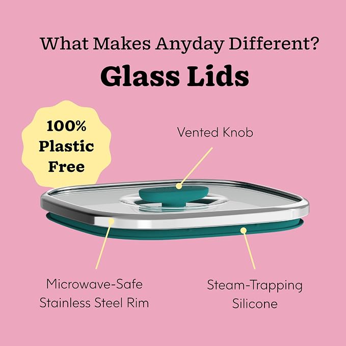 Anyday 2 Pack 2.5 Cup Microwavable Glass Lunch Containers (Black Sesame) | Glass Lids, Microwave Safe Lunch Bowls, Work, Food Storage, Bento Box Meal Prep Container