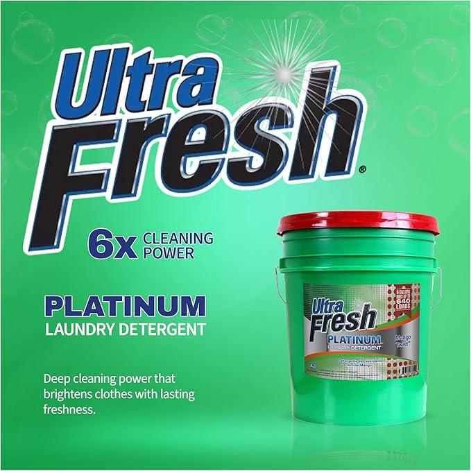 Ultra Fresh Liquid Laundry Detergent Washing Soap, 3X Platinum, 5 Gal, Mango Twist - Concentrated Stain Remover and Odor Eliminator for HE and All Machine Types, Clothes, and Fabrics