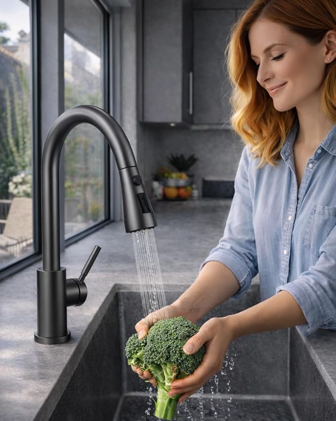 WEWE Kitchen Faucets with Pull Down Sprayer, Stainless Steel Single Handle 1 Hole for Family Kitchen Commercial Camper Laundry Rv Bar, Matte Gray