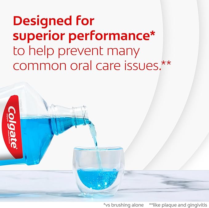 Colgate Total Alcohol Free Mouthwash, Peppermint for Bad Breath, Helps Prevent Gingivitis and Plaque, 3 Pack, 33.8 Oz Each