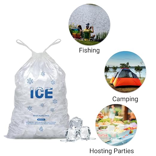 200 PACK 10 lb. Drawstring Ice Bags 12 x 21 Inch Heavy-Duty | Plastic Ice Bags with Draw String (2mil Thickness)