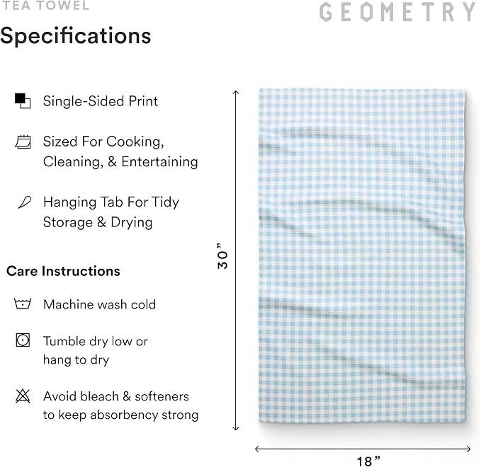 GEOMETRY Tea Towels – Spring & Summer Collection – Quick-Dry, Ultra-Absorbent, Reusable Microfiber Kitchen Towels for Drying & Cleaning - Salt and Sky - 2 Pack
