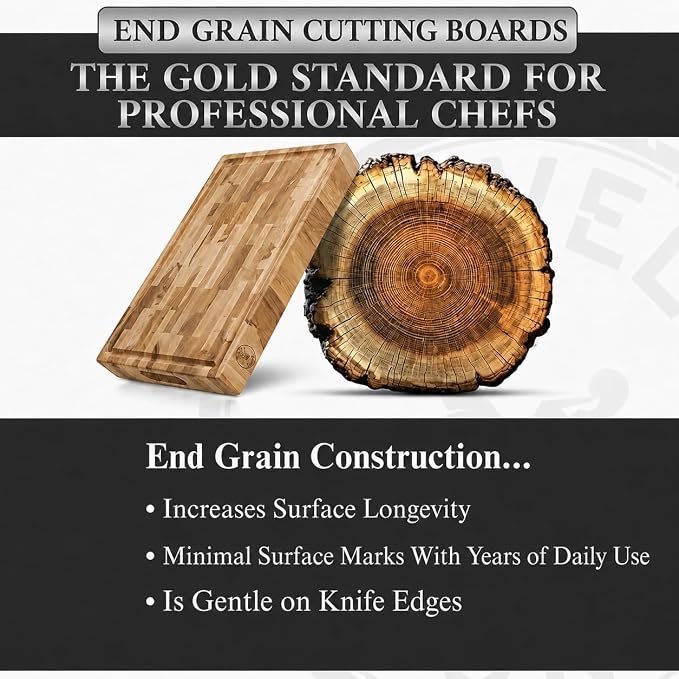 Maple End-Grain Cutting Board (Made in USA) 17" x 13" x 1.75" (10 lbs) | Thick Butcher Block – Juice Groove, Non-Slip Feet – Food-Safe Mineral Oil Finish – Premium Gift Box