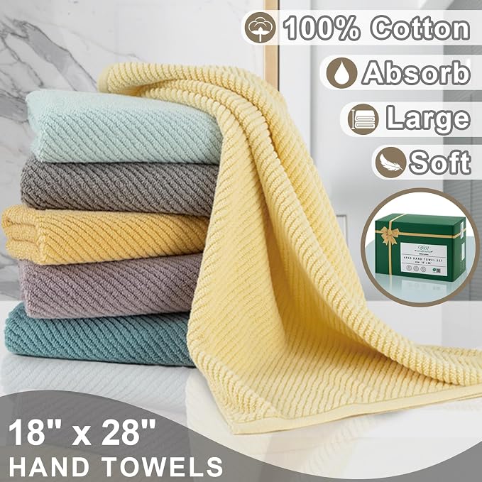 VOOVA & MOVAS Bathroom Hand Towels 4PC, 100% Cotton, 18x28 in, Dark Beige | Thick, Quick Dry, Soft, Absorbent, Luxury Towel Set, Bathroom Essentials, Ideal For Home, Guest Bathroom