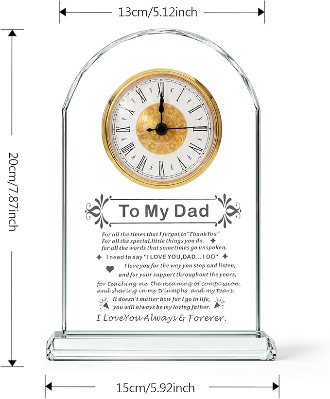 Delicate Dad Birthday Gifts,best Fathers Day Gift for Dad Father from Daughter Son Ideas, Father's Day Glass Clock Gift Who Wants Nothing (Battery not Included) (Dad Gifts)