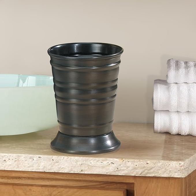 nu steel 4pc Collection-Oil Rubbed Bronze Bogart Metal Bath Accessory Set for Vanity Countertops, 4 Piece Luxury Ensemble Includes Dish, Toothbrush Holder, Tumbler, soap and Lotion Pump (BG-3456-SET4)