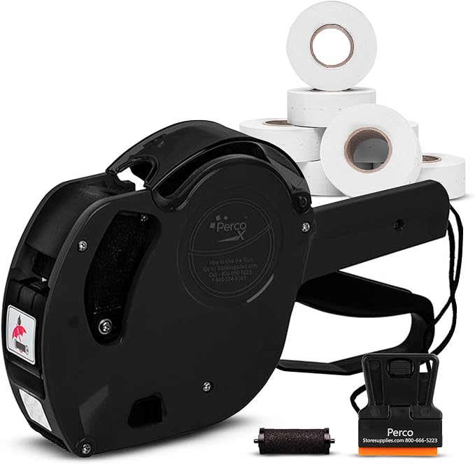 Perco X 1 Line Dater Gun with Labels Kit - 1 Line Label Gun with 9000 White Blank Labels, and an Extra Inker