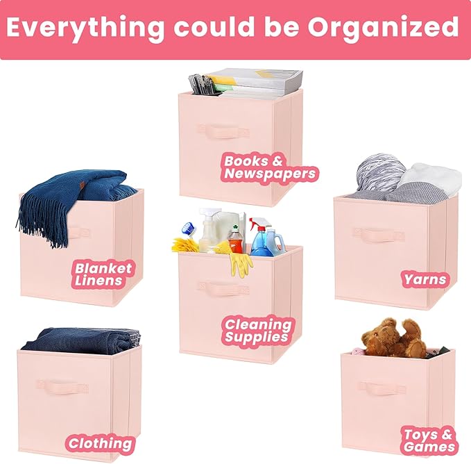 Storage Cubes- 11 Inch Cube Storage Bins for Organizing Shelves - Nursery Closet Organization Bins for Clothes Blanket - 10 Pack Collapsible Decorative Storage Box for Magazines (Pink)