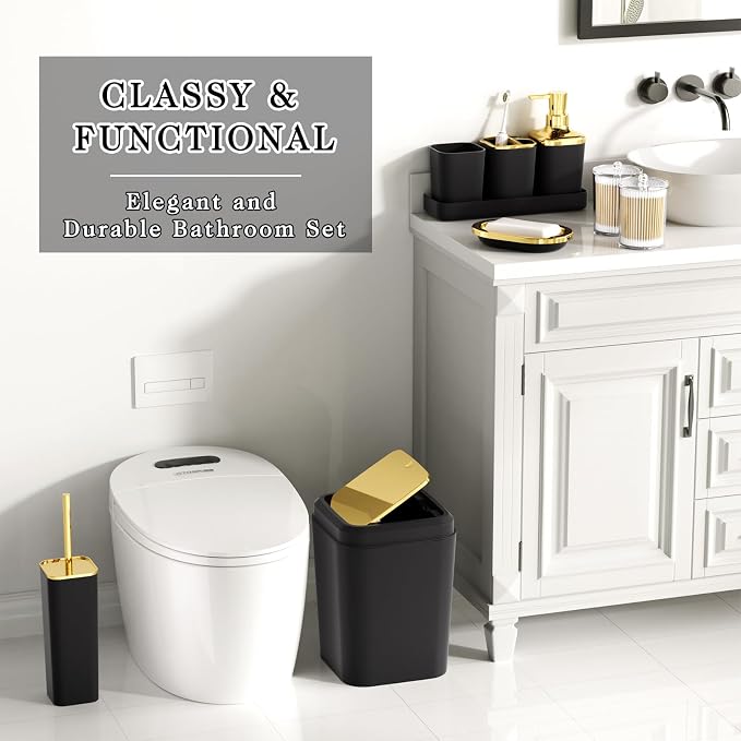 XLHOMO Bathroom Accessory Set - 24PCS Luxury Bathroom Accessories Set, Bathroom Sets with Shower Curtain and Rugs, Black Bathroom Set with Trash Can, Toothbrush Holder & Soap Dispenser for Home Decor