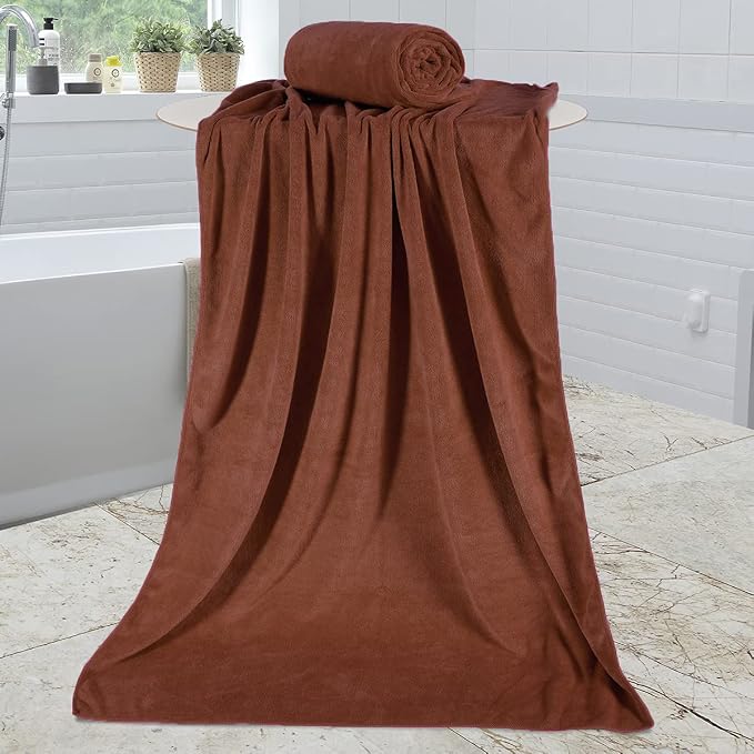 JML Bath Towels Set of 2, 30" x 60", Brown | Microfiber, Large, Soft, Absorbent, Fast Drying Bathroom Towel for Sauna, Salon, Hotel, Sport, Fitness, Yoga