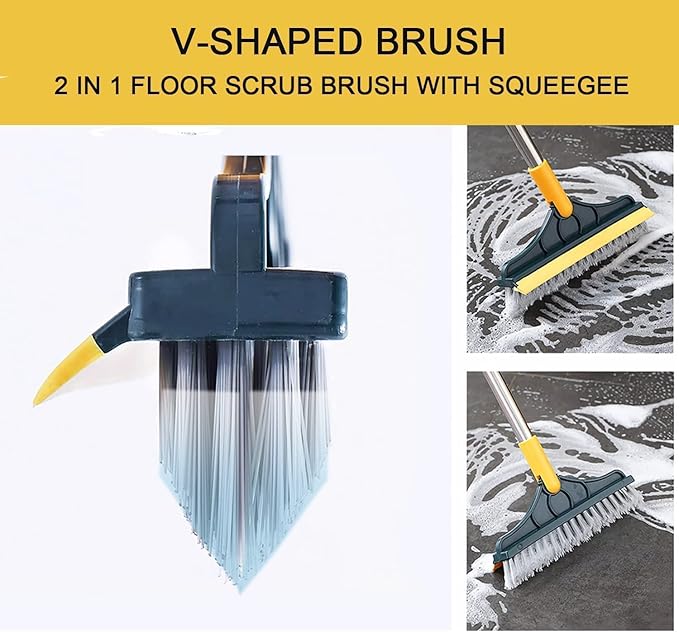 Bathroom Cleaning Brush with Wiper,Tiles Cleaning Brush Bathroom Brush with Long Handle Tile Cleaner Brush Bathroom Floor Cleaning Brush Floor Cleaner Brush Floor Scrub Brush (2 in 1 Brush)