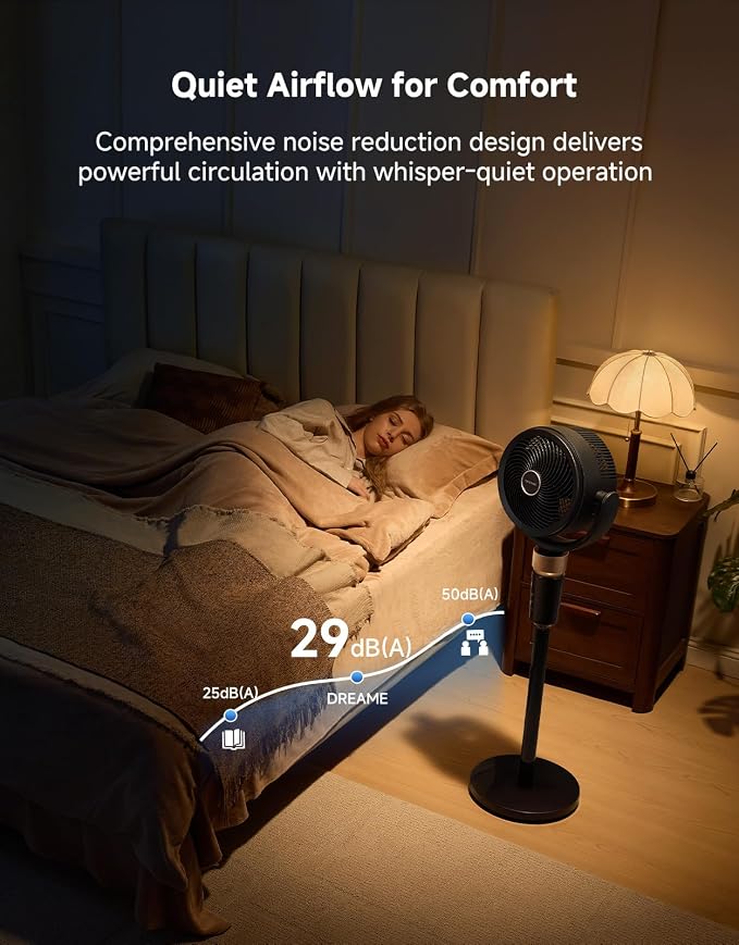 DREAME Pedestal Air Circulator Fan FC15 for Bedroom, Black | Oscillating Standing Fan with Ultra Turbo Flow, 9 Speeds 3 Modes, Height-Adjustable, Washable Pre-Filter, LED Screen, Timer