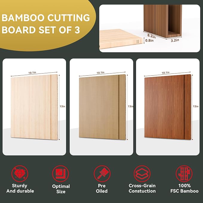 Book Cutting Board Set with Wooden Stand,Wooden Cutting Boards for Kitchen | 3PCS Look Like Books for Vegetables Cheese Meat,Board Gift Set for Book Lovers & Home Cooks Stylish & Practical