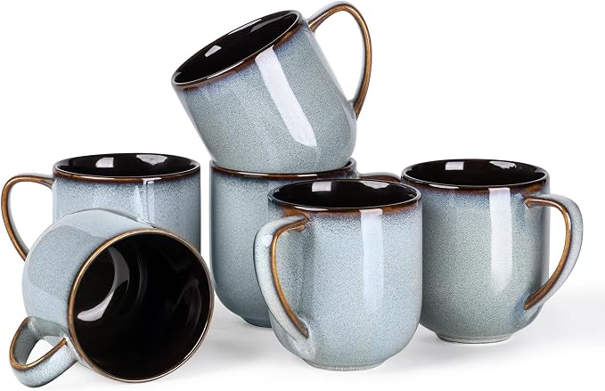 LERATIO Ceramic Coffee Mugs Set of 6,12oz Handmade Coffee Mugs Set | Large Handle for Cappuccino/Latte/Tea/Hot Cocoa,Oven &Dishwasher & Microwave Safe-Gray White