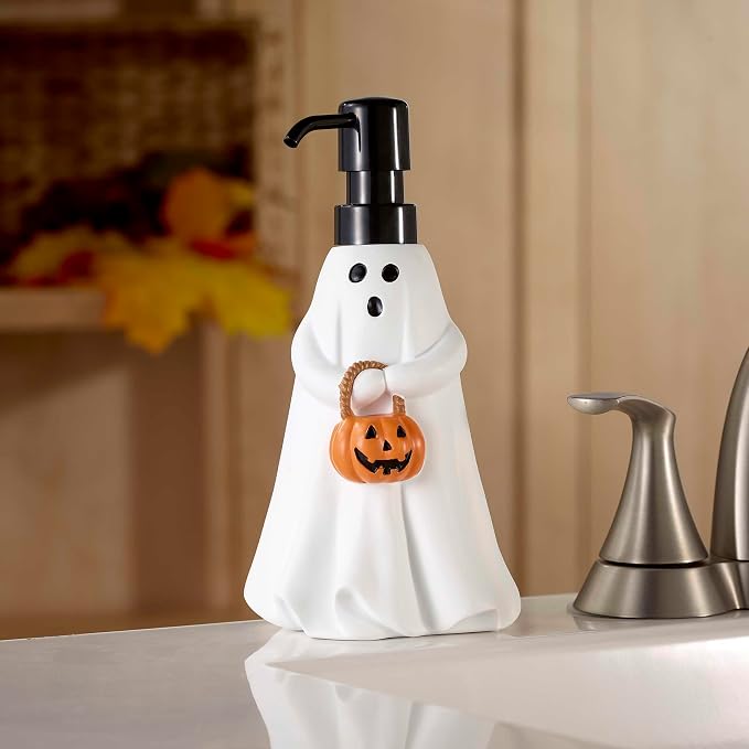 Avanti Linens – Soap Dispenser, Decorative Lotion Pump for Bathroom or Kitchen Countertop, Hand Painted Resin Halloween Decor (Ghost)