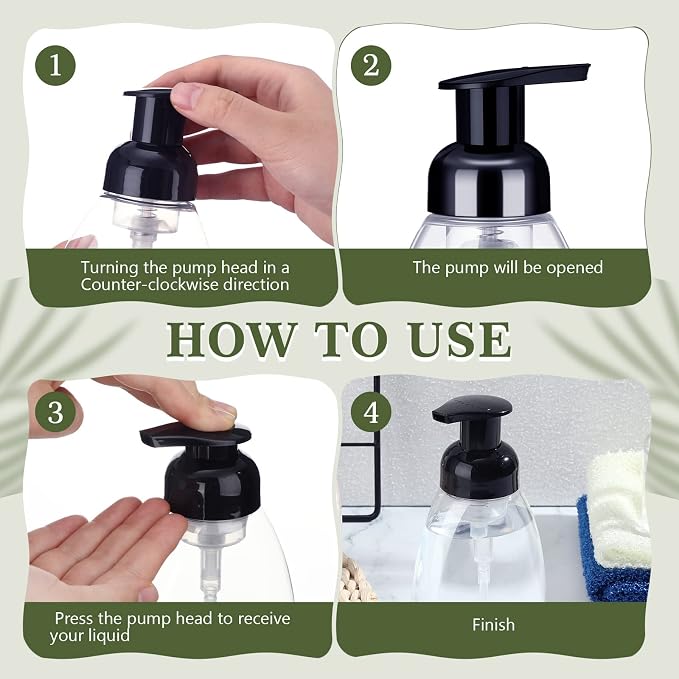 Nuenen 48 Pieces Foaming Soap Dispensers 8 oz Foaming Pump Bottle Plastic Hand Soap Dispenser with Pumps Empty Refillable Press Containers for Liquid Shampoo Bathroom Kitchen(White, Black)