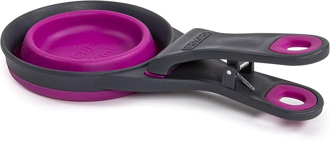 Dexas Popware for Pets Collapsible Klip Scoop, 3-in-1 Pet Food Scoop, Measuring Cup and Bag Clip, 1 Cup Capacity, Fuchsia