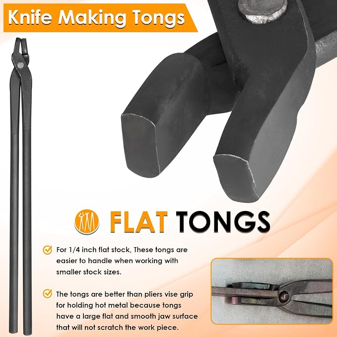 Blacksmith Tongs Knife Making Tongs Set Flat Tongs, Blade Tongs & V-Bit Tongs Assembled Bladesmith Steel Forge Tongs Anvil Blacksmithing Tongs (3 Tongs)