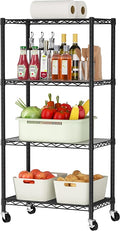 Golpart 4 Tier Shelves Storage Shelf Wire Closet Bathroom Organizers Metal Pantry Kitchen Garage Shelving Unit Laundry Room Organization Home Rack Net Basket Black with Wheels 14”D X 24”W X 48.9”H