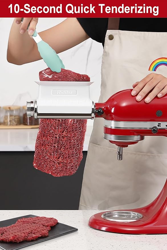 Meat Tenderizer Attachment for KitchenAid Mixer, 3 Thickness Settings | Fits KitchenAid Stand Mixers: Tenderizes beef, pork, lamb & venison — deeper marinade for juicier results