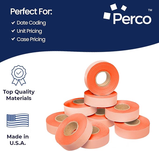 Perco Fluorescent Red Price Marking Labels - 44,000 Blank Labels for Garvey Contact 22-6/22-7/22-8 Price Gun with Ink Roll Included - 36 Rolls, 4 Sleeves - Made in USA