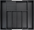 VaeFae Bamboo Silverware Drawer Organizer Kitchen, Expandable Utensil Organizer with Knife Block, Cutlery Tray with Divider, Multifunctional Drawer Organizer (Black)