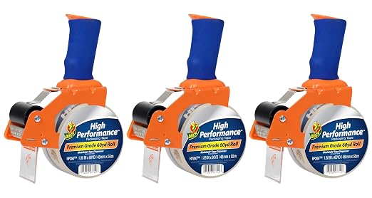 Duck Handheld Heavy-Duty Tape Dispenser with Roll of HP260 Strong Packaging Tape for Shipping, Moving, Mailing & Storage Boxes, Set of 3