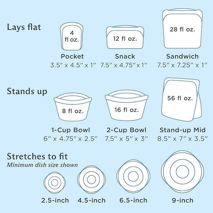 Stasher Reusable Silicone Bags and Stretch Lids, 10-Pack Starter Kit, Clear | Food-Safe Silicone, Eco-Friendly, Reusable Freezer Bags, Microwave, Dishwasher, Oven, Snack Bags, Lunch Containers, Meal Prep