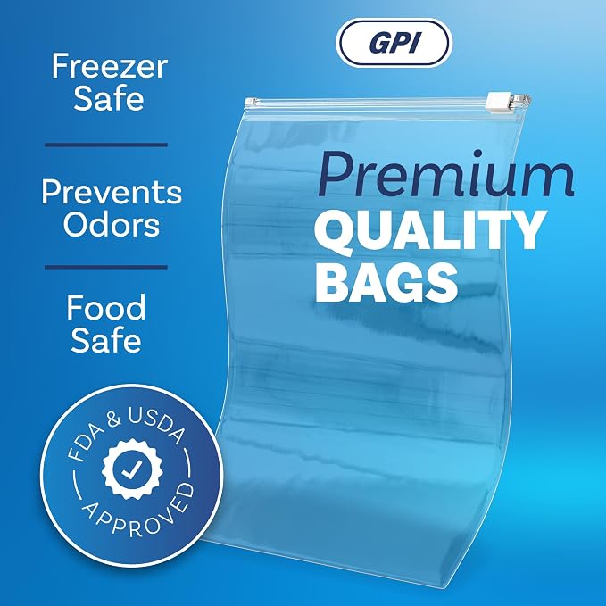 500 Count - Slider Zip Food Storage Bags, 9" x 12" 3 Mil Heavy Duty, Strong & Durable For Freezer Storage. GPI